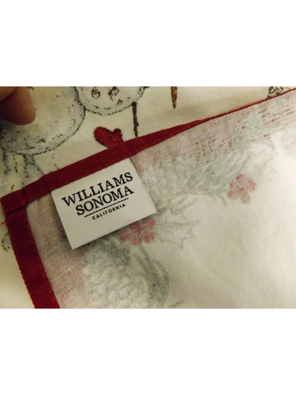 Williams Sonoma Winter Scene Cotton Napkins Set Of 6 Red & White Snowman & Deer